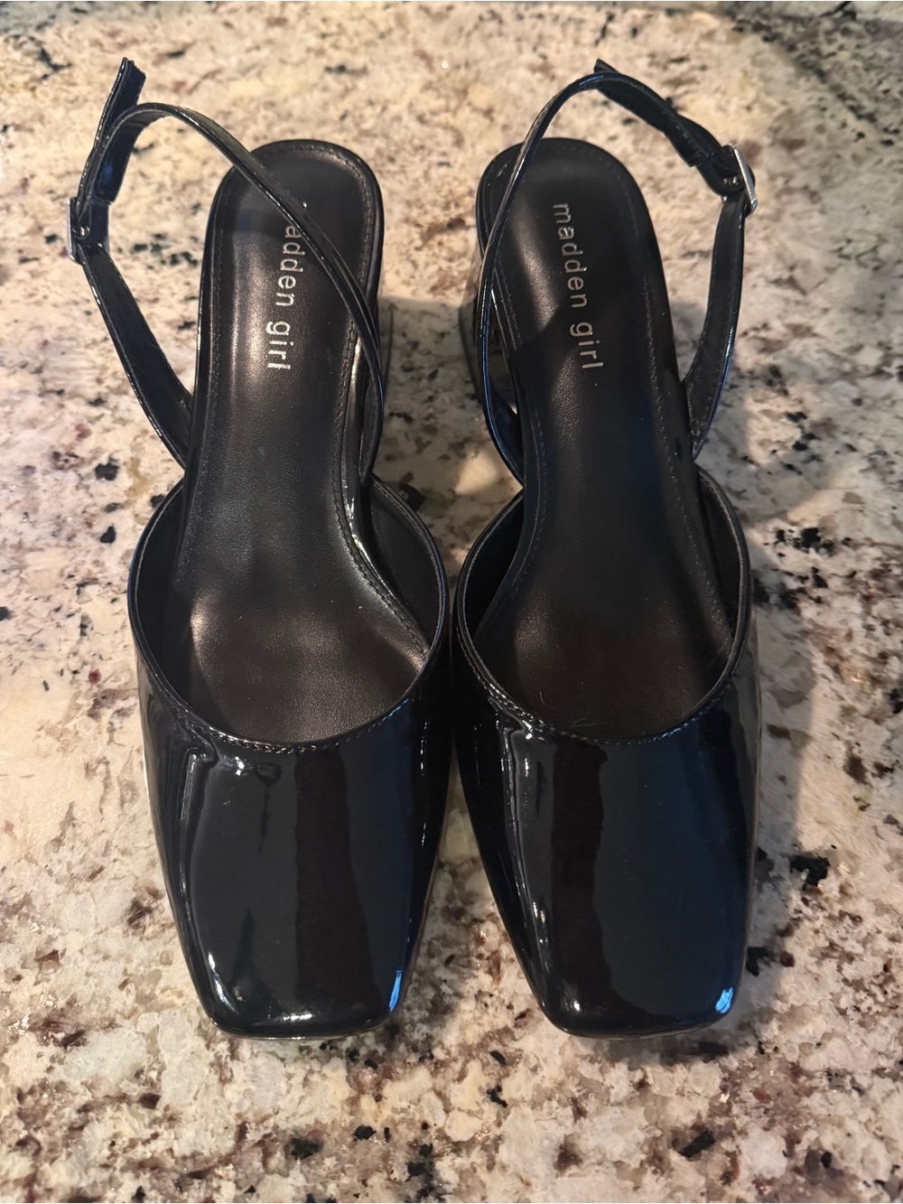 Madden Girl Black Patent Slingback Mules